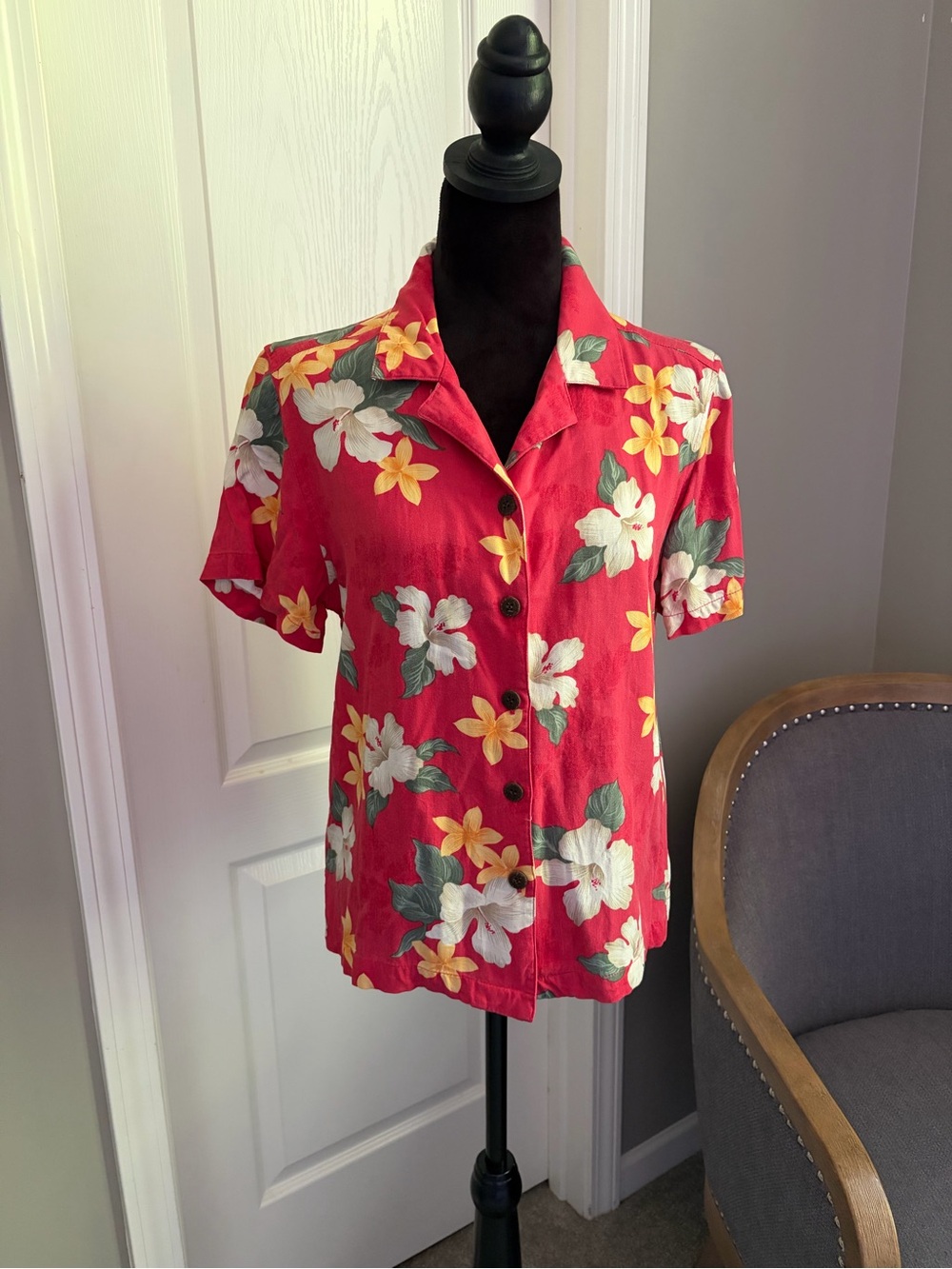 Caribbean Red Floral Button-Down Shirt